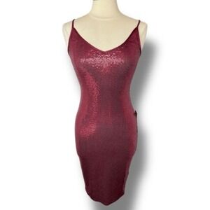 NWT EXPRESS Stretch Sequin Burgundy Bodycon Mini Dress, Medium
